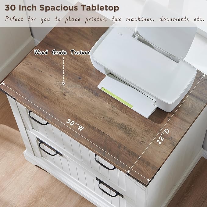 RedLemon Farmhouse Filing Cabinets with 2 Drawers, 30" File Cabinets with Hanging File Folders for A4/Letter/Legal Size Documents, Office Storage Cabinet for Study Room, Living Room (Antuique White)