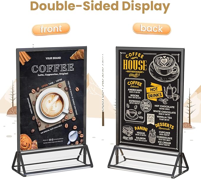 Black Frames 8X10 Acrylic Sign Holder Double-Sided Picture Frames for Menu, Wedding Table Number, Christmas Photos With Round Stickers - 6 Pack