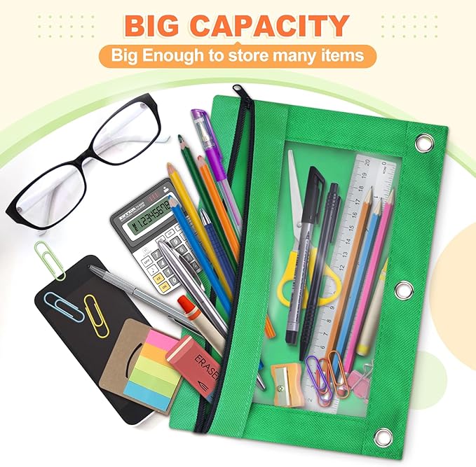 Shemira Pencil Pouch for 3 Ring Binder, 160 Pack Pencil Pouches Bulk in 10 Colors, Binder Pencil Pouch with Smooth Zipper, Zipper Pencil Pouches, 3 Ring Binder Pencil Pouches, Clear Window Pencil Case