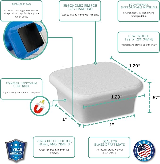 Glassboard Studio MiniBar Magnet - Strong Neodymium Rare Earth Magnets for Fridge, Whiteboard, Locker & Magnetic Glassboards - Ideal for Crafting & Office Use - Strong Fridge Magnets (Snow White, 12)