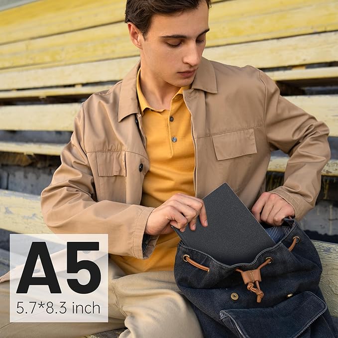 CAGIE Lined Journal Notebook for Men & Women,176 Pages A5 Medium Size Softcover Leather Journals for Writing,Travel,Business,Work & School, 100 GSM Thick Paper (5.7'' x 8.3'') (Black)