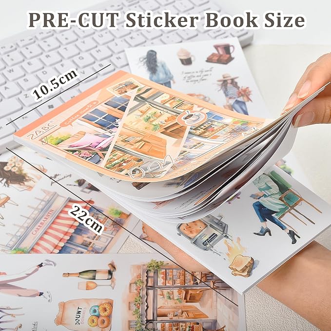 Snycler Coffee Corner Series Sticker Book - 20 Sheets Vintage PET Stickers for Scrapbooking, Junk Journaling, Ephemera, and Decorative Crafts - Pre-Cut Coffee Theme Stickers