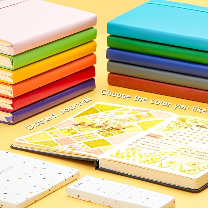 Dotted Journal Kit, Feela Dot Grid Journal Hardcover Planner Notebook Set For Beginners Women Girls Note Taking with Journaling Supplies Stencils Stickers Pens Accessories, A5, 224 Pages, Apple Green