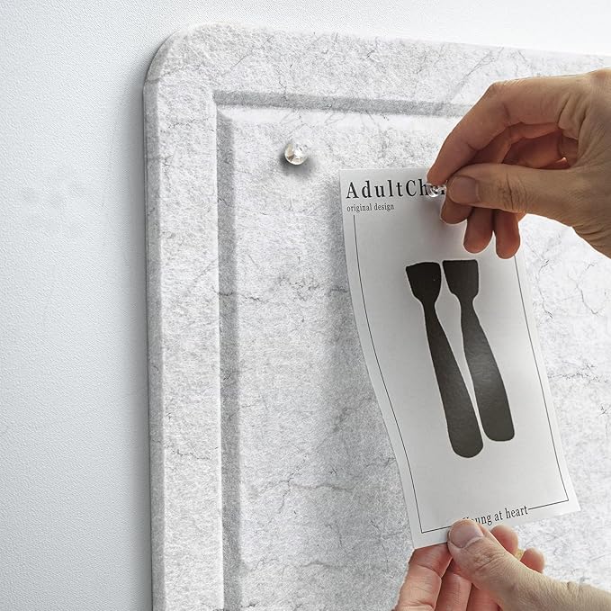 Bulletin Board, 24 x 18 Inches Felt Decorative Pin Board, Cork Alternative for Wall, Foldable Photo Self-Adhesive Vision Mood Board With 20 Pushpins - Marble White