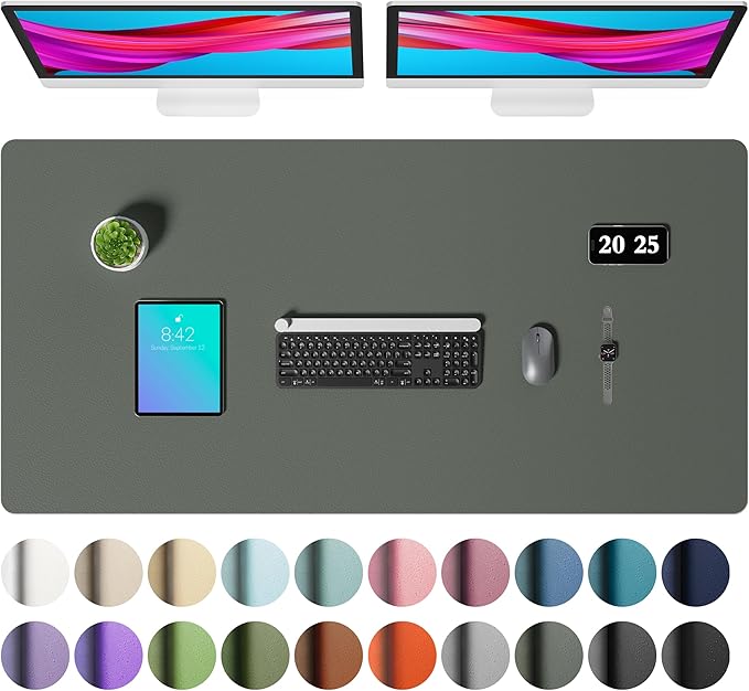 Aothia Faux Leather Desk Mat – Large Mouse Pad, Non-Slip PU Leather Blotter, Waterproof Writing Surface for Office and Home (Jungle Green, 47.2" x 23.6")