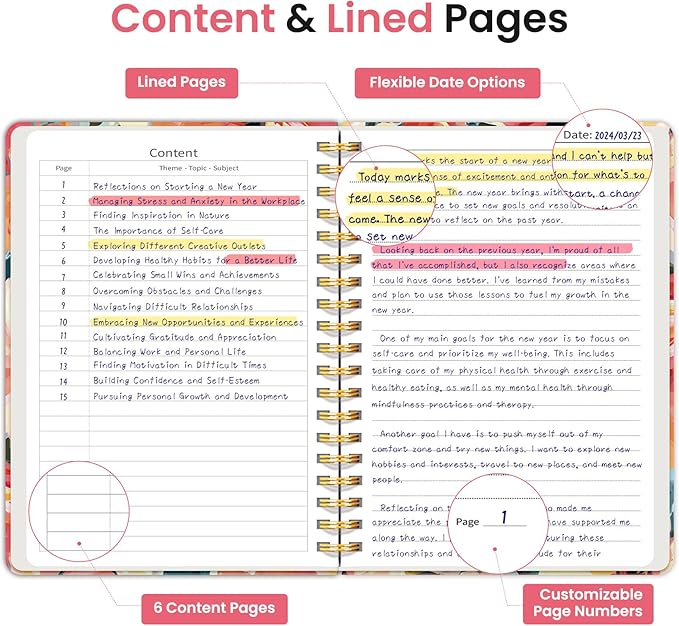 Taja Lined Spiral Notebook Journal for Work, 300 Pages Thick B5 (7.1"x10") College Ruled Journal for Women & Writing, Hardcover Notebook for Note Taking, Perfect for Office Home School, Pastel Garden