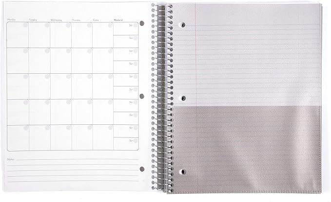 Mintra Office Durable Spiral Notebooks, 5 Subject (White, College Ruled 1pk)