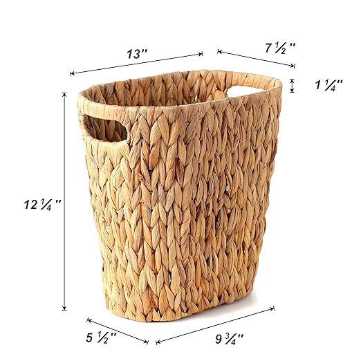 Wicker Trash Can, Bathroom Waste Bin with Built-in Handle Trash Bin, Hand-Woven Water Hyacinth, Wicker Waste Basket, Bedroom, Office, Bathroom Boho Waste Basket, 1 Pack
