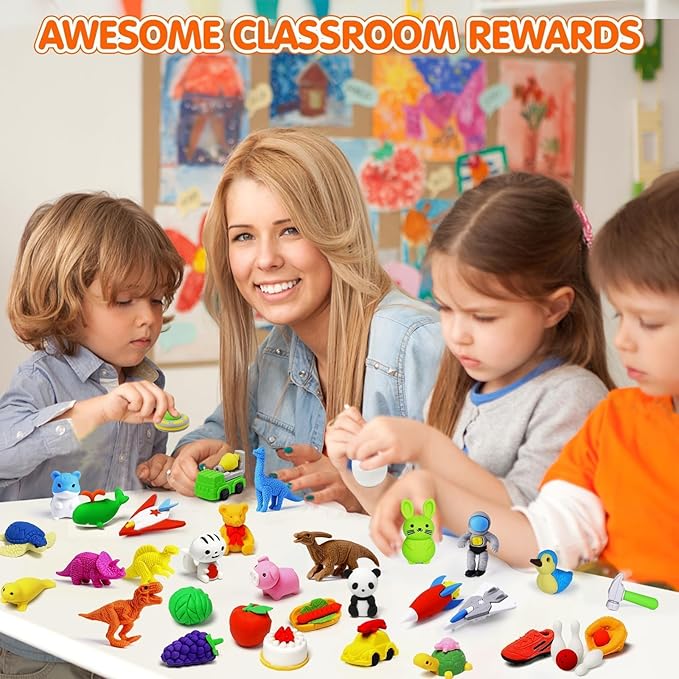 140 Pack Animal Erasers for Kids 3D Puzzle Mini Pencil Eraser Bulk Desk Pets Treasure Box Toy for Classroom School Prize Kids Party Favors Back to School Supplies Random