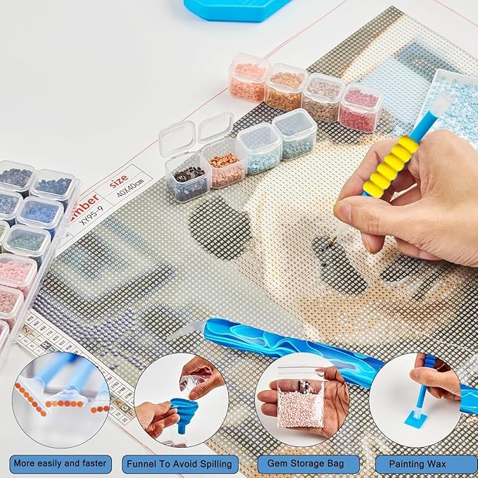 Liccyy 93PCS 5D Diamond Art Painting Tools Accessories Kits with Supplies Gem Storage Box, Painting Pens, Replacement Tips, Trays, Roller, Diamond Art Wax,Funnel,Tweezers for DIY Bead Art Craft