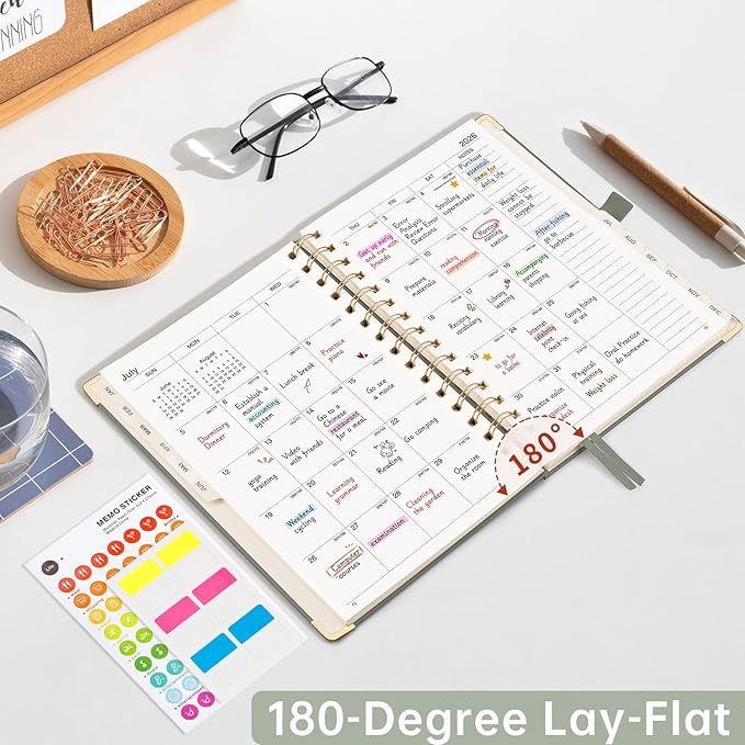 2026 Planner, Weekly and Monthly, A5 Size (5.7" x 8.3"), Jan 2026 - Dec 2026, Calendar, To-do List, Agenda, 12-Month Tabs, Hardcover, 100 GSM Thick Paper, Spiral-bound (Light Green)