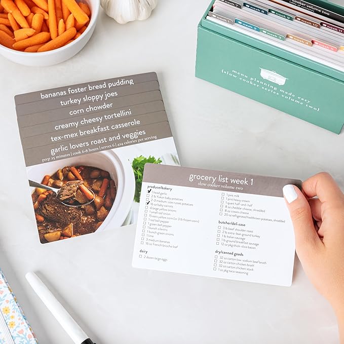 Meal Planner with 72 Photo Recipe Cards (Slow Cooker Vol 2) - Weekly Menu Planner | Recipe Box | 12 Reusable Grocery Lists | 5 Blank Cards | Card Protectors | Easy Recipe Ideas with Pictures