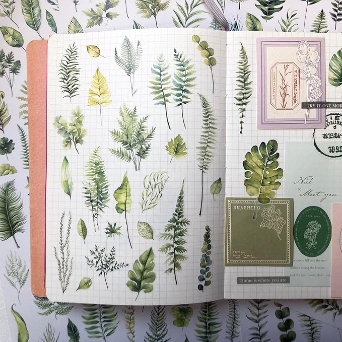 Esland Greenery Leaves Planner Stickers Adhesive Aesthetic Botanicals Plants Stickers for Calendar Scrapbooking Embellishment DIY Art Crafts Journaling Accessories for Planners and Nature Lovers