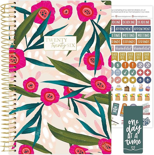 bloom daily planners 2026 Planner (January - December) Calendar Year Organizer - 5.5” x 8.25” - Weekly & Monthly Agenda Book with Stickers & Bookmark - Pink Poppies