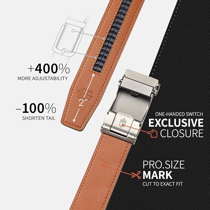 Zitahli Ratchet Belt for Men - 2 Packs Leather Mens belt For Gift Men Dress and Casual,Trim to Fit