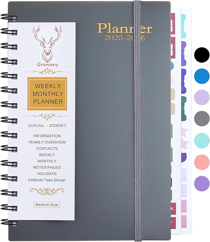 Daily Planner 2025-2026, Weekly and Monthly Planner 2025-2026 Academic Year, July 2025-December 2026 Calender Planner, 8.2"×5.5", 18 Months (JUL.2025-DEC.2026 Gray)