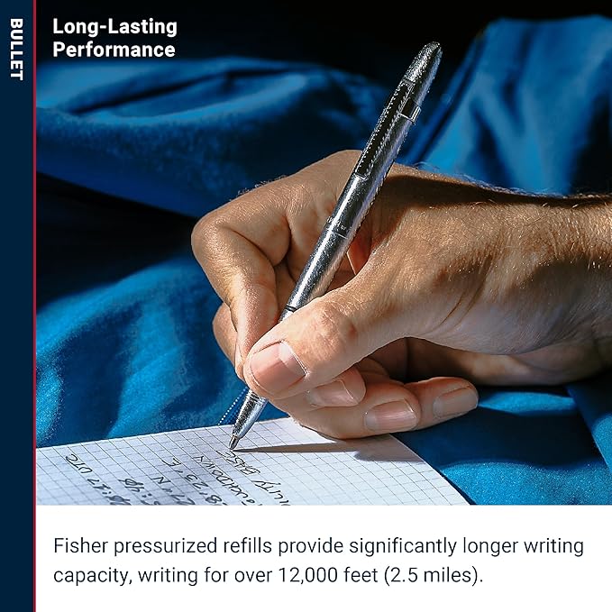 Fisher Space Pen Brushed Chrome Bullet Space Pen, Ballpoint, Brass, Black Ink, Pocket Clip, Gift Box