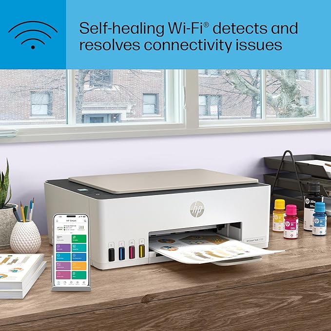 HP Smart Tank 5103 Wireless All-in-One Refillable Ink Tank Printer, Scanner, Copier with 2 Years of Ink and 100 Sheets of Photo Paper Included, Best for Home (5D1B2A)