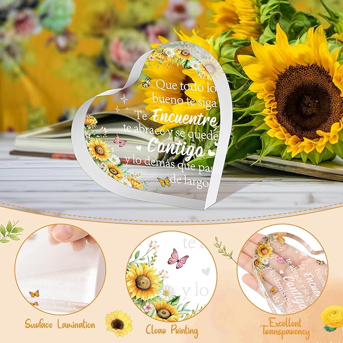 Yopyame Spanish Gifts for Women - Ideal para Amiga Madre Hermana Acrylic Heart Plaque Inspirational Warm Word Acrylic Sign Keepsake Paperweight Gift for Christmas Mother’s Day Birthday in Spanish