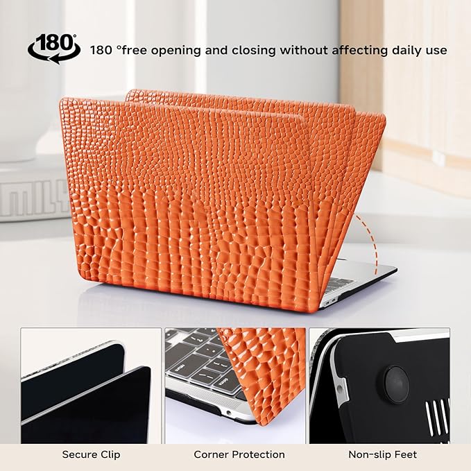 Crocodile Case for MacBook Air 13 inch M4 M3 M2 2025-2022 A3240 A3113 A2681,for Mac Air M4 Alligator Snake Textured Leather Glitter Glossy Cute Hard Shell&Keyboard Cover for Mac Air 13.6,Brown