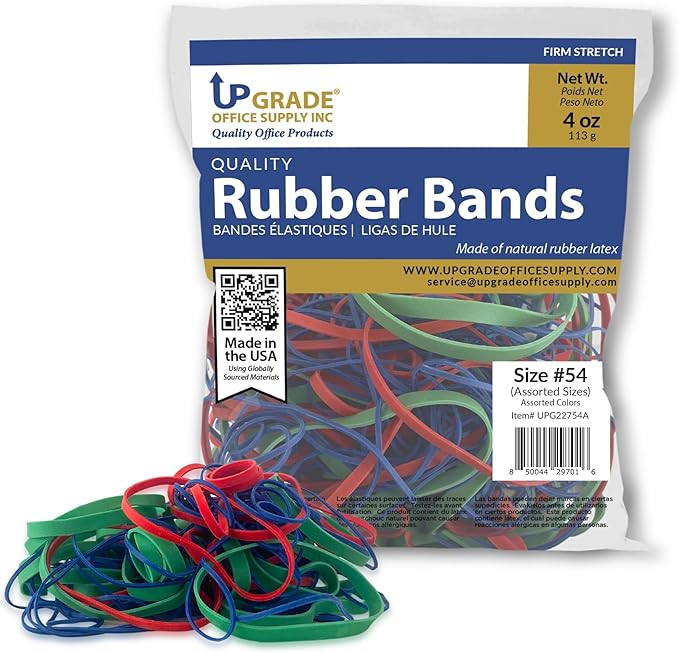 Upgrade Office Supply UPG22754ACS Assorted Size & Color Rubber Bands, 10 lb Case (40 Bags), Made in USA