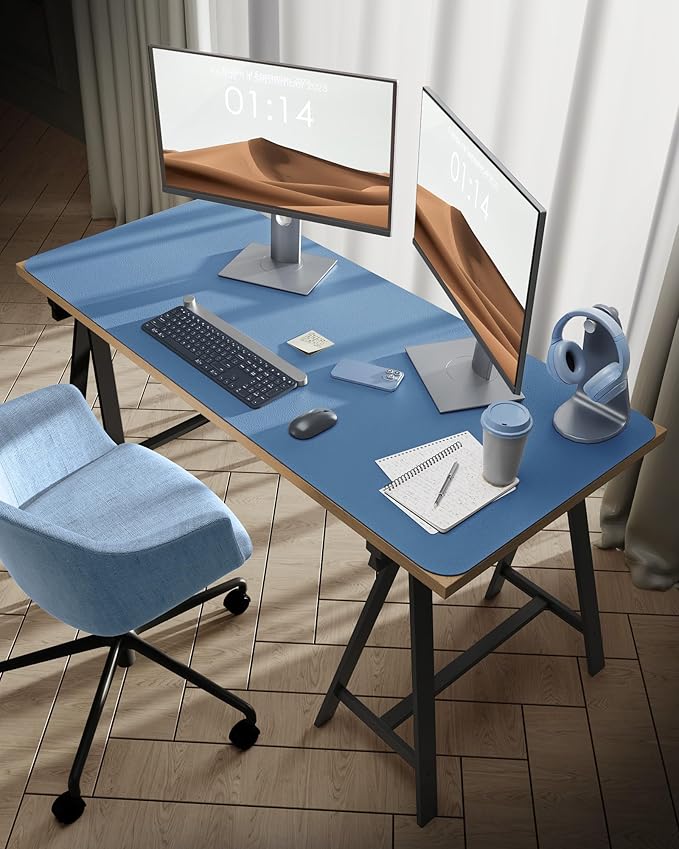 YSAGi Leather Desk Protector, Office Mat, Large Mouse Mat, Non-Slip PU Leather Blotter, Laptop Desk Mat, Waterproof Writing Pad for Office and Home (Sea Blue, 47.2" x 23.6")