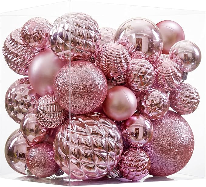 Christmas Balls Ornaments -36pcs Shatterproof Christmas Tree Decorations with Hanging Loop for Xmas Tree Wedding Holiday Party Home Decor,6 Styles in 3 Sizes(Pink)
