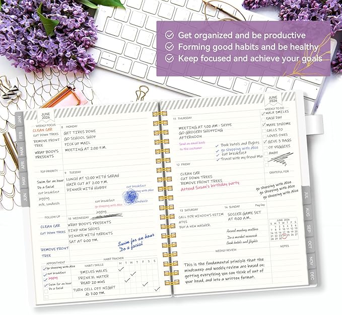 Planner 2026 -Weekly and Monthly Planner, AIMPEAK 2026 Weekly Planner with Tabs, Jan. 2026 - Dec. 2026, Calendar Planner for Women, Pen Loop, Flexible Cover, Spiral Binding, Purple Marble, 10"x7"