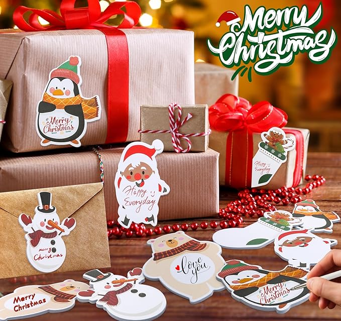 24 Pack Christmas Sticky Notes, Santa Snowman Reindeer & Penguin Cute Post Memo Pad Notes, Self Adhesive Notepads for Xmas Kids Adults Teacher Office School Winter Holiday Stationery