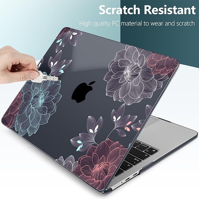 DONGKE Compatible with M4 MacBook Air 15 inch Case 2025 2024 2023 A3241 A3114 A2941 M3 M2 Liquid Retina Display Touch ID, Plastic Hard Case & Keyboard Skin & Screen Protector - Dahlia Flowers