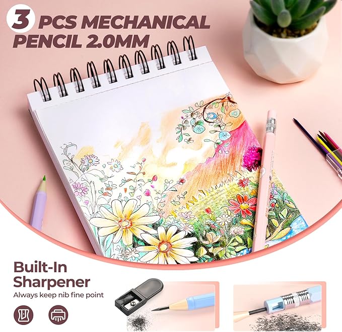 Nicpro 45PCS Aesthetic School Supplies with Pencil Case, Mechanical Pencil Set 0.5, 0.7, 0.9, 2mm with 462 PCS Lead Refills, Back to School Supplies For Writing Drawing, Ideal Stationary Set for Girls