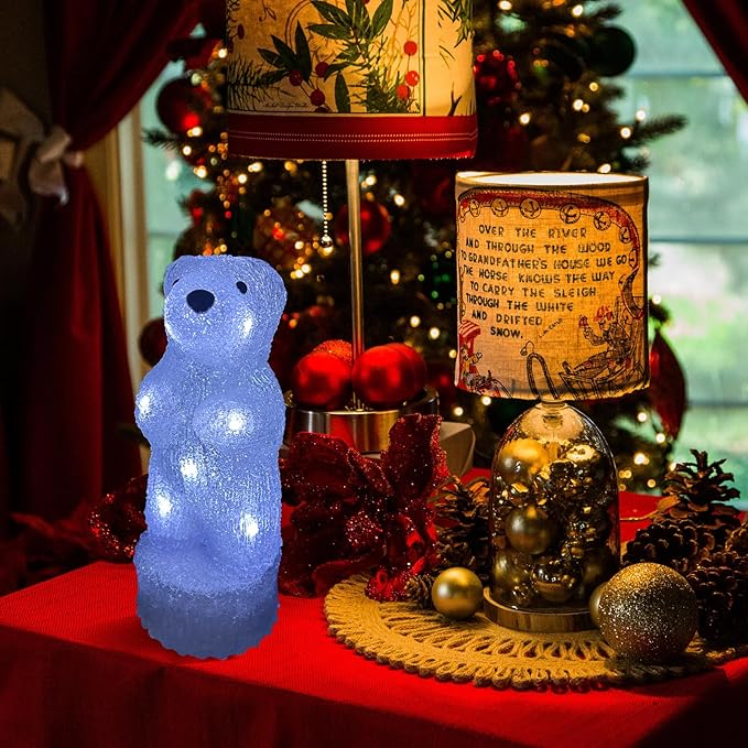 Anycosy Christmas Lighted Acrylic Bear Decoration,Rotating Battery Operated Lights for Indoor Use,Perfect for Tabletop, Windowsill, Mantel, and Bedroom