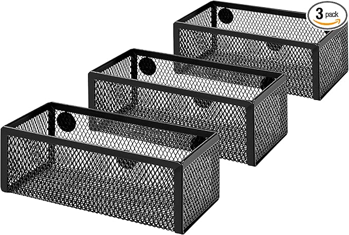 Amazon Basics Magnetic storage Bins, Office Caddy Storage, Black, Pack of 3, 6" x 2.5" x 2.2"