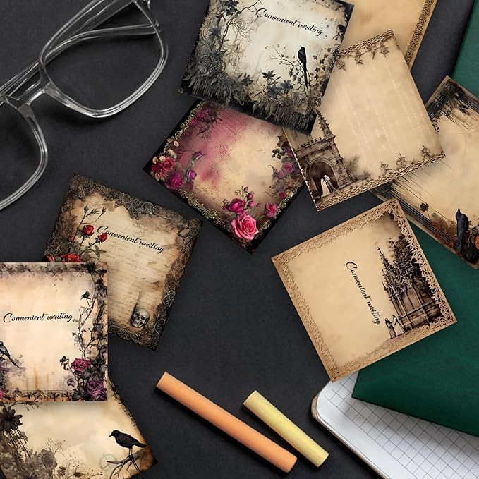 9 Pieces Gothic Style Sticky Notes Self-Adhesive Gothic Style Design Note Pads Gothic Style Sticky Memo Notes for School Office Home Supplies Students Teachers Gift