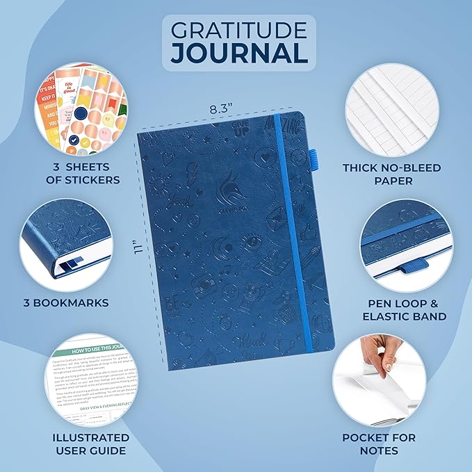 Clever Fox Gratitude Journal Large – Happiness, Positivity & Affirmation Journal – Inspirational Daily Notebook, 3 Months, 8.3x11” (Mystic Blue)