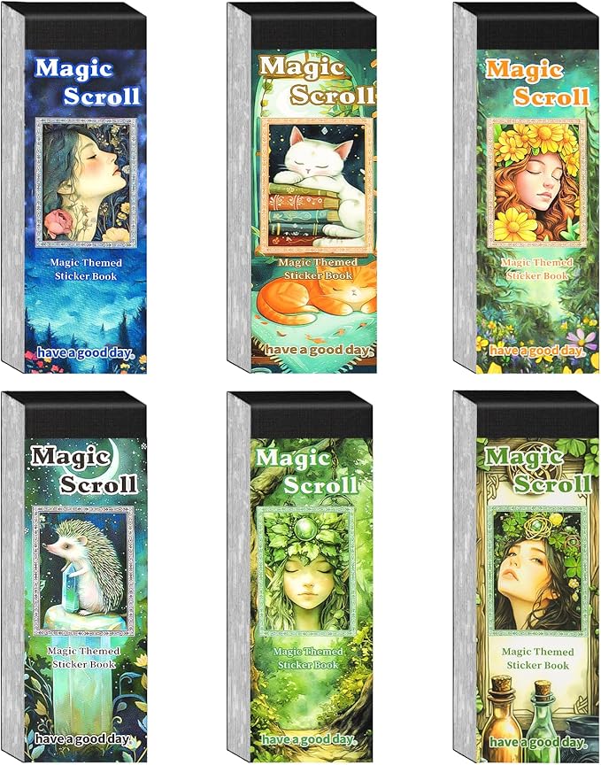 Aromoty Slim 6 Sets 300 Pcs Washi Stickers Book Kit for Journaling, Vintage Gothic Magic Scrapbook Stickers for Scrapbooking Bullet Junk Journal Supplies Planner Stationery Collage Craft Gifts