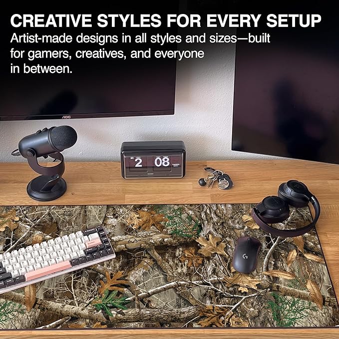 MPCO. Real Tree Large Gaming Desk Pad - 36" x 17" Aeroglyde Fabric Edge Green – Without Logo Desk Mats - Non-Slip, Washable, Smooth Glide for Precision Gaming & Work