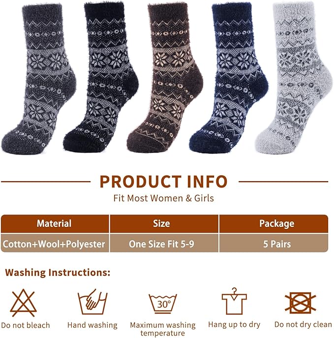 5 Pairs Fuzzy Soft Cozy Comfortable Socks for Women, Casual Sleep Comfy Socks, Perfect Warm Winter Gifts for Women