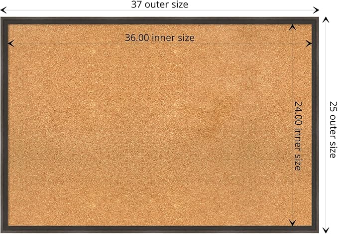 Amanti Art Natural Cork Board for Wall, 25x37 Vision Board with Brown Wood Frame, Large Corkboard Office Decor for Home Organization, Casual Corkboard Pinboard to display items for home organization
