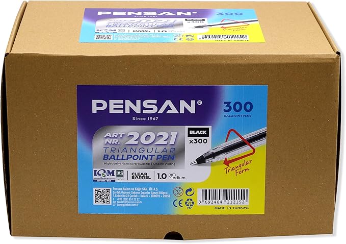 Black Ballpoint Pens,1.0 mm Medium Point, Black Pens, Ergonomic Triangle Grip, Smooth Writing, 300-Count Pack of Bulk Pens