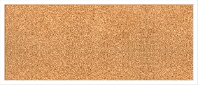 Amanti Art Natural Cork Board for Wall, 15x35 Vision Board with White Frame, Medium Corkboard Office Decor for Home Organization, Modern Corkboard Pinboard to Display Items for Home Organization in