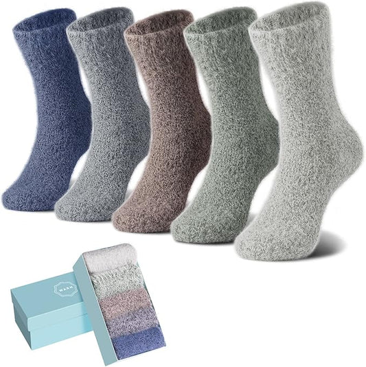 SISOSOCK 5 Pairs Fuzzy Soft Cozy Fluffy Socks for Women, Casual Warm Sleep Comfy Socks, Thick Winter Plush Gifts for Women