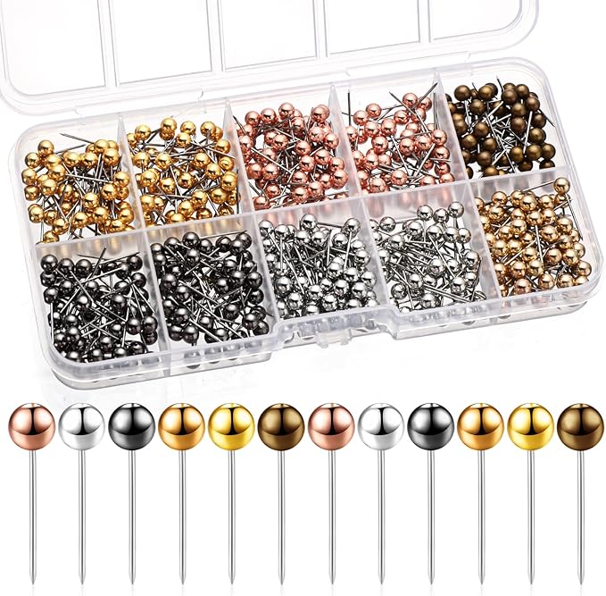 Outus 500 Pieces Map Push Pins 1/8 Inch Map Tacks Plastic Round Head Tacks with Steel Points(Metallic Color, 1/8 Inch)