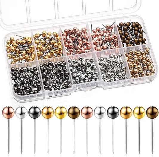 Outus 500 Pieces Map Push Pins 1/8 Inch Map Tacks Plastic Round Head Tacks with Steel Points(Metallic Color, 1/8 Inch)