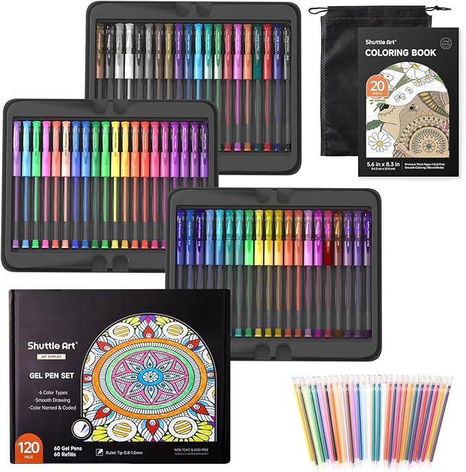 Shuttle Art Gel Pens, 120 Pack Gel Pen Set Packed in Sturdy Box, 60 Unique Colors with 60 Refills for Adults Coloring Books Drawing Doodling Crafts Scrapbooking Journaling