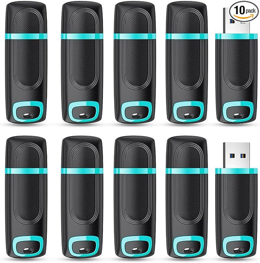 RAOYI 10 PCS 64GB USB 2.0 Flash Drive Thumb Drive Memory Stick Jump Drive Zip Drive for Data Storage and Backup (10 Pack, Cyan)