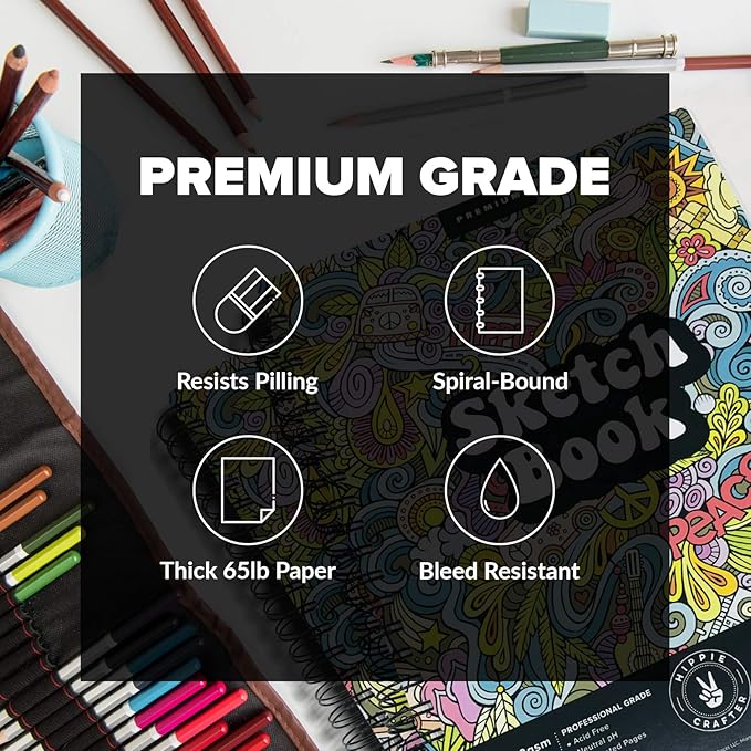 Marker Sketch Book Pack, 9 x 12 Inches Spiral-Bound Sketchpad, 2 Pads, 100 Sheets, 65lb Paper for Drawing and Markers, Ideal for Adults and Artists