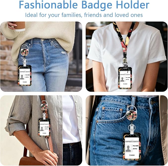 Mushroom Badge Holder Reel Lanyard,ID Card Badge Holder Retractable Name Tag Clips for Doctor Nurse Teacher Office Student