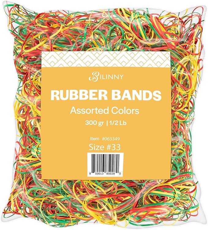 High Quality Rubber Bands Size 33, 1/2 lb (300) Thick Colored Rubber Bands