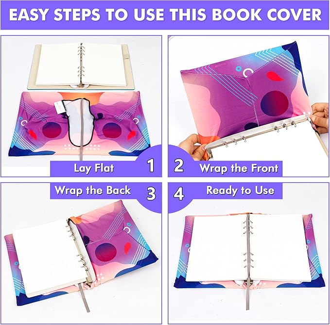 Feela 7 Pack Neon Pattern Jumbo Fabric Book Covers, Washable Durable Reusable Nylon, Stretchable for Hardcover Textbooks & Notebooks up to 9'x11'